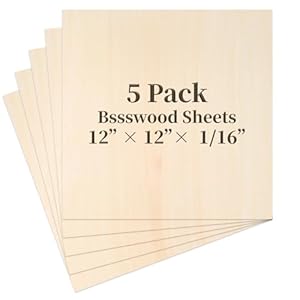 Balsa Wood Sheet, 5 Pack Plywood Sheets, Basswood Sheets 12X12X1/16 Inch, Unfinished Wood Boards Blanks for Laser Cutting, Engraving, Burning, Crafts