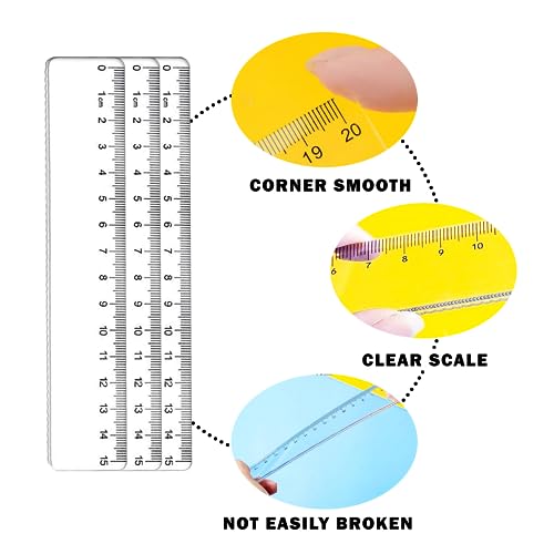 5 Stück Plastik Lineal 15 cm, Transparent Präzision Lineal, Transparentes Messlineal, mit Metrische-Skala, Lineale, Geprägte Zentimeter Einteilung, für Schule, Büro, Haushalt