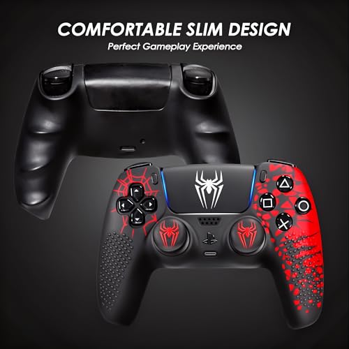 Image of Anti-Slip Cover Compatible with PS5 Controller, Silicone Skin & Grip Cover with Thumb Grips, Touchpad Sticker - Protective Case /Non-Slip PS 5 Controller Accessories Kit (Red-SM Edition)