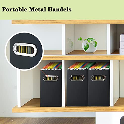Tunnkit File Organizer, Cardboard File Box for Letter Size Hanging File Folder Storage, Collapsible Hanging File Organizer with Handles for Office/Home/School, Black, 2 Packs