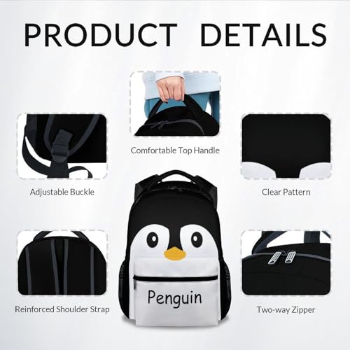 Kid Backpack for Girls - Penguin Schoolbag - Lightweight Durable Large Capacity - 17 Inch Black Bookbag for School, Travel and Camp4