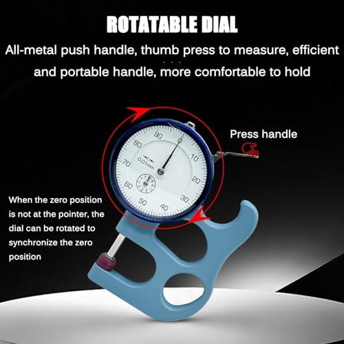 Calibrador de espesor para cuero portátil, con dial rotativo, rango de medición 0-10 mm, resolución 0.01 mm miniatura 2