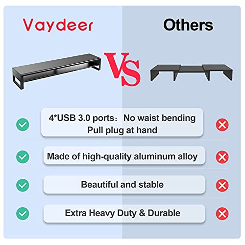 Vaydeer 2 Tiers Dual Monitor Stand USB 3.0 Aluminum Monitor Riser Strong & Sturdy Suitable for Computer,PC Monitor, Laptop, TV, Printer Metal Desk Organizer black - Thumbnail 5