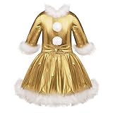 Kinder Mädchen Weihnachten Tanz Kostüm Glänzend Metallic Langarm Jazz Modern Dance Eiskunstlauf Kleid