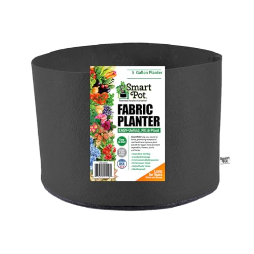 Smart Pot Soft-Sided Fabric Garden Plant Container Aeration Planter Pots, 5 Gallon, 5 Pack, Black