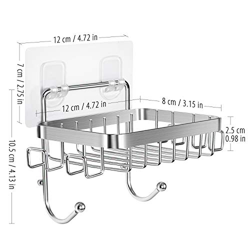 ODesign Wall-Mounted Soap Dish Holder with 6 Hooks for Bathroom and Kitchen - No Drilling Required, Silver - 1 Pack
