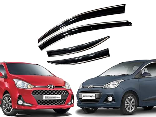 Image of CAR SAAZ Chrome Line Door Visor for Grand I10 Type 1&2 (2013-2017)(Set of 4Pcs) | Rain Guard | Wind Deflector