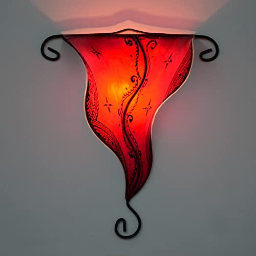 Applique murale orientale pour l'intérieur des snacks Rouge 35 cm Lampe en cuir Lampe au henné Lampe murale Maroc Applique murale vintage avec armature en fer Abat-jour en cuir oriental Fait à la main