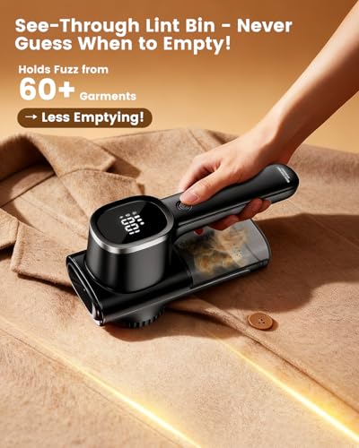 Home Large Lint Remover Fabric Shaver - Rechargeable with LED Display, 3D 6-Blade, 180min Runtime, Large Transparent Bin, Zero Damage for Clothes/Sofa/Bedding - Image 5