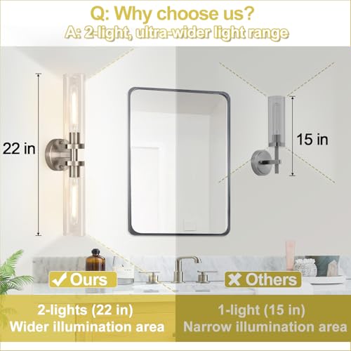 Image of Wall Sconces Set of Two, Hardwired Brushed Nickel Bathroom Sconces Wall Lighting with Clear Glass, Modern Sconces Wall Decor Set of 2 Bathroom Light Fixtures for Mirror Hallway (Bulbs Not Included)