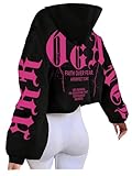 GORGLITTER Women's Y2k Oversized Graphic Hoodies Long Sleeve Pullover Hooded Sweatshirts Jackets Rave Outfits Trendy Black Small