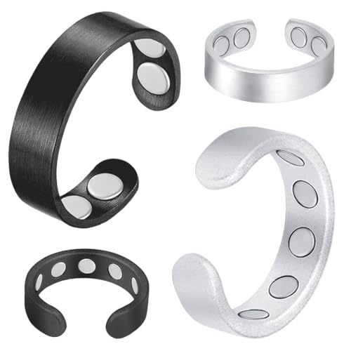 Cigmag 9X Copper Rings for Women Men, with Powerful Magnets, Adjustable Solid Pure Copper (Black & Silver Matte)