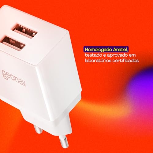 Geonav Carregador de Parede Universal 2.1A, 2 portas USB, 10W, Bivolt, ESACW2, Branco