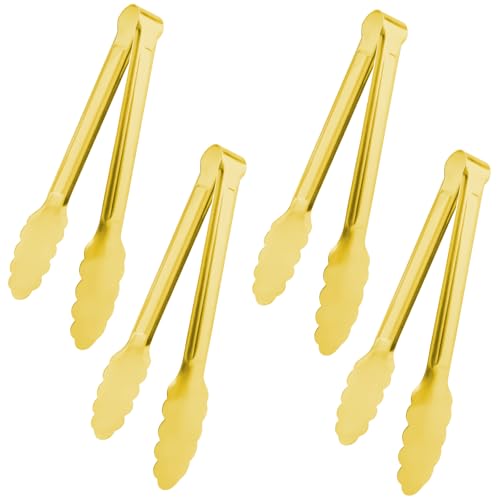4 Pack 9 Inch Gold Tongs for Serving Food, Gold Serving Tongs Buffet Tong Stainless Steel Utensils, Metal Kitchen Tong for Salad, Steak, Appetizer, Snack and Small Food (4)