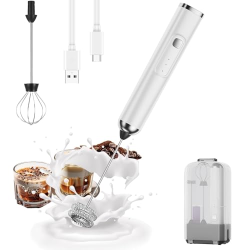 Recopilación de batidora electrica de mano Top 10. 47 LETTURE Espumador de Leche Recargable USB, Batidor Eléctrico de Mano 3 Velocidades con 2 Batidores Acero Inoxidable y caja de almacenamiento, Batidora para Café, Frother y Leche...