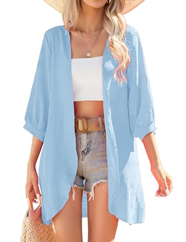 Image of Yekaty Kimonos for Women Lightweight Summer Cardigan Loose Beach Cover Up | kimono cardigans for women, 3 /4 sleeve layer with hip-covering fit for beach, vacation and casual summer outfits