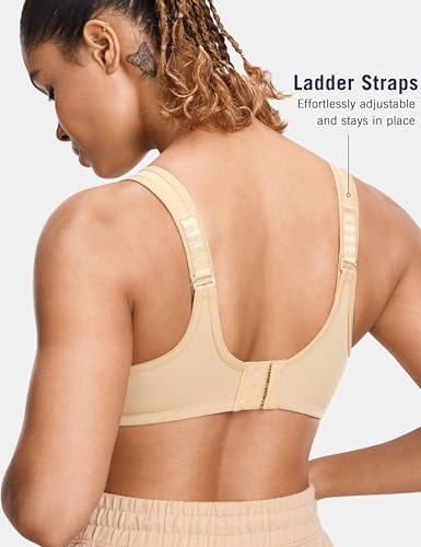 SYROKAN Sutiã Esportivo Feminino Acolchoado Alto Suporte Tamanho Grande com Alças Ajustáveis Batido
