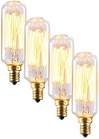 Brooklyn Bulb Co. Edison Candelabra Bulbs, 40 Watt - E12 Socket (Small Base), Dimmable, T28 Tube Style, Warm White Light, 120V, Decorative Filament, Mini Williamsburg Vintage Lightbulbs - Set of 4