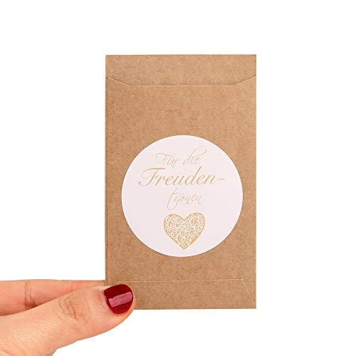 ewtshop® Glädjetårar näsdukshållare, 100 stycken, brun med vita klistermärken, glädjetårar kuvert för bröllop, födelsedagar eller andra speciella tillfällen