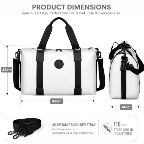 Image of Storite Travel Duffel Bag for Women & Men, Water-Resistant Nylon Weekender Bag with Adjustable Shoulder Strap, Lightweight Overnight Luggage Bag for Travel, Sports & Daily Use (White)