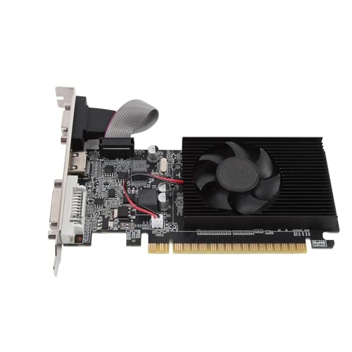 Tosuny Tarjeta Gráfica para Computadora, 1GB DDR3 64Bit 500/589MHz PCIE 2.0 Tarjetas Gráficas para Juegos, Tarjeta de Video de bajo Ruido con Ventilador de Enfriamiento, Soporte