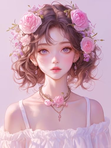 Broderie diamant fille et fleurs 40x50cm, le cadeau idéal en kit de peinture diamant complet