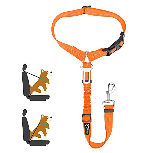 SlowTon Hundegurt fürs Auto, 2-in-1 Kopfstützen-Rückhalte Anschnallgurt Hund mit Universelle Schnalle Verstellbares Reflektierendem Elastikstreifen