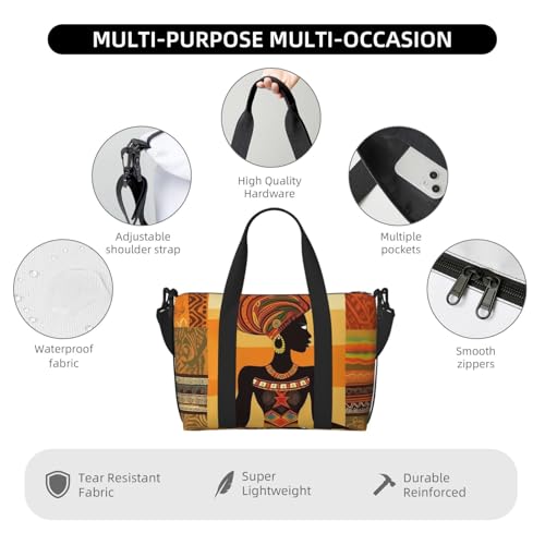 Travel Duffel Bag for Men Gym Bag, African Woman Luggage Bag with Shoulder Strap, Large Gym Tote Bag for Women, Weekender Overnight Bag, Foldable Carry on Bag for Airplane4