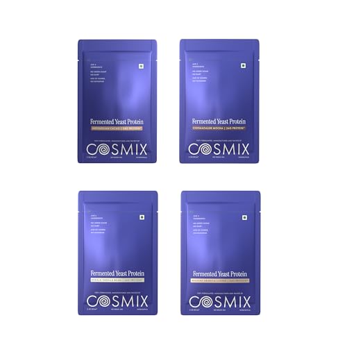Image of Cosmix Fermented Yeast Protein Powder | 24g Protein | Pure Single-Source Plant Protein | Made In-House | Smooth, Crazy tasty & Gut-Friendly | Assorted Sachets, Pack of 4