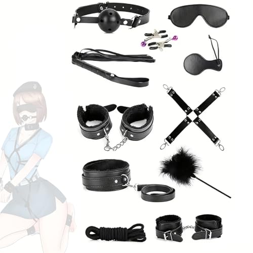 Ensemble de jeu de rôle en cuir et nylon noir réglable de 11 pièces pour fêtes de fin d'année