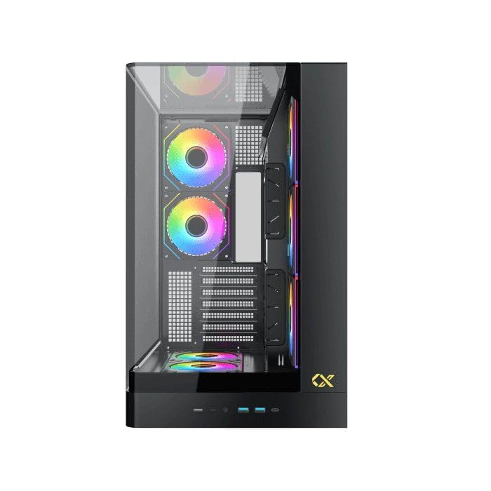 XIGMATEK Pano II E-ATX Boîtier tour moyenne avec verre trempé incurvé monobloc, 8 ventilateurs ARGB de 120 mm et boîtier de télécommande PWM, support vertical pour GPU inclus (noir (EN48418))