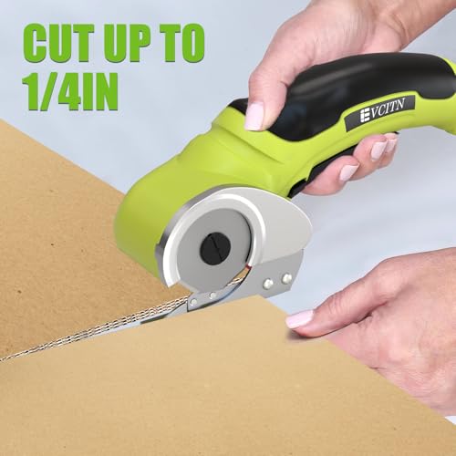 Evcitn Cordless Electric Scissors, Cardboard Box Cutter with Replacement Self-Sharpening Cutter Blade, Rechargeable Rotary Cutter for Fabric, Carpet, Leather or Plastic, Green — view 2