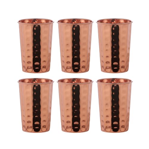 ANCIENTIMPEX Set of 6 Hammered Pure Copper Tumblers, 350 Ml Capacity for Ayurveda Health Benefits