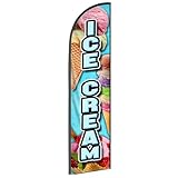 Ice Cream Feather Banner Swooper Flag for Outdoor Business and Events Promotion, 11 Ft Tall, Flag Only