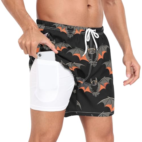 Halloween Bat Print Men's Swim Trunks with Liner Quick Dry Beach Shorts Swimwear Bathing Suit S-XXL4