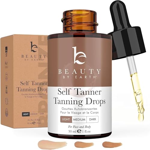 BEAUTY BY EARTH - Self Tanning Drops for Face - Organic & Natural Ingredients, Bronzing Face Tanning Drops with Aloe Vera, Non Toxic Self Tanner for Sunless Fake Tan & Natural Glow, Cruelty & Toxin Free