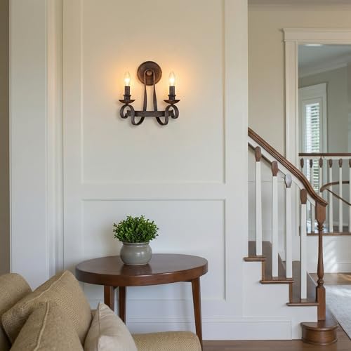 Image of Quoizel Noble 14 inch Traditional Wall Sconce, Rustic Black | 2-Light, Solid Wood Accents, Old World European Style, E12 Bulb