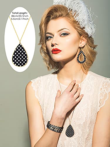 4 Pieces Women's Jewelry Set Polka Dot Pattern Necklace Multi-Layer Bracelet and PU Leather Dangle Earrings - Image 6
