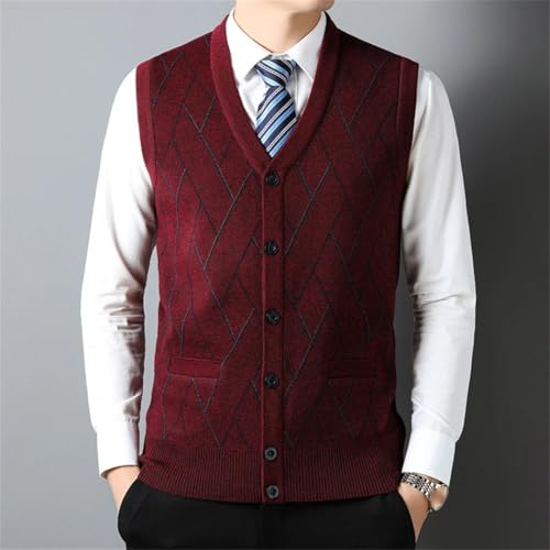 Mens Sweater Vest Striped Classic V Neck Knit Vest Button Business Outer with Pocket Sleeveless Top3