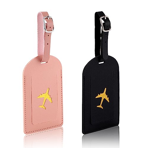PU Leather Luggage Tags with Privacy Cover, 2pcs