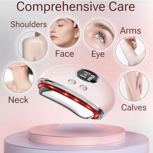 Image of EMS Pro V1 Electric Gua Sha Facial Massager - Microcurrent Face & Neck Lifting Tool with Hot Therapy, Multi Colour LED Light Therapy