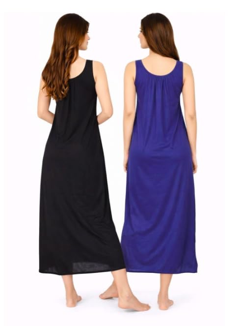 Image of Women's Sleeveless Maxi Night Dress, Spaghetti Strap Nighty, Comfortable Sleepwear Pack of 2