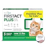 TevraPet FirstAct Plus Flea and Tick Topical for Cats over 1.5lbs, 3 Dose Waterproof Flea and Tick Control/Prevention for 3 Months