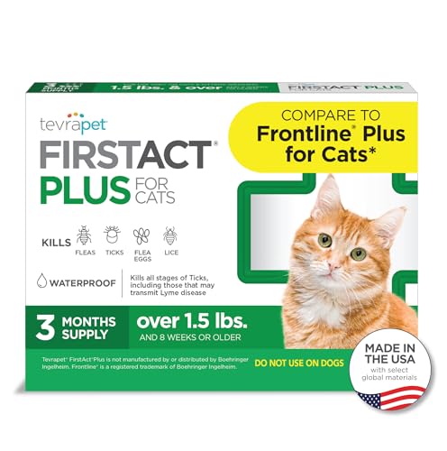 TevraPet FirstAct Plus Flea and Tick Topical for Cats over 1.5lbs, 3 Dose Waterproof Flea and Tick Control/Prevention for 3 Months