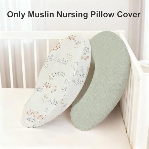 Image of Little Grape Land Muslin Nursing Pillow Covers 2 Pack, 100% Cotton Removable Breastfeeding Pillow Covers, Feeding Pillow Slipcovers for Baby Boys & Girls, (Dew)