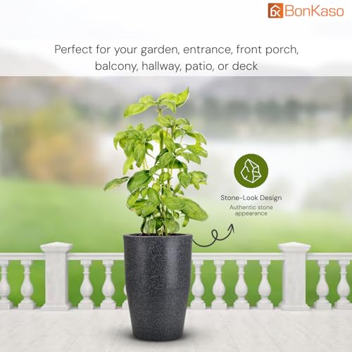 Image of BonKaso 18 inch Dark Grey Pot - Tall, Durable & Lightweight Polymer Round Tower Planter for Indoor & Outdoor Use: Home, Office, Garden & Balcony (Gamla /Gamale)