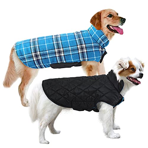 Migohi Dog Jackets For Winter Windproof Reversible Dog Coat For Cold Weather British Style Plaid Warm Dog Vest For Small Medium Large Dogs, Blue Xl #TOP4