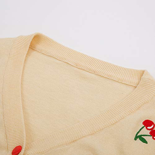 Image of Belle Poque Women's 3 /4 Sleeve V-Neck Button Down Cherries Embroidery Cropped Cardigan Sweater Coat