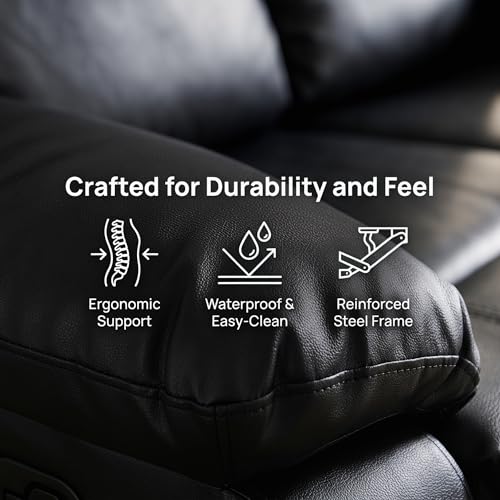 Image of Leather Recliner Loveseat Set, Comfortable Power Leather Sectional Set with USB Charging Port, Modern Ergonomic Spacious Sectional Couch for Living Room, Apartment, Home Theater, Black