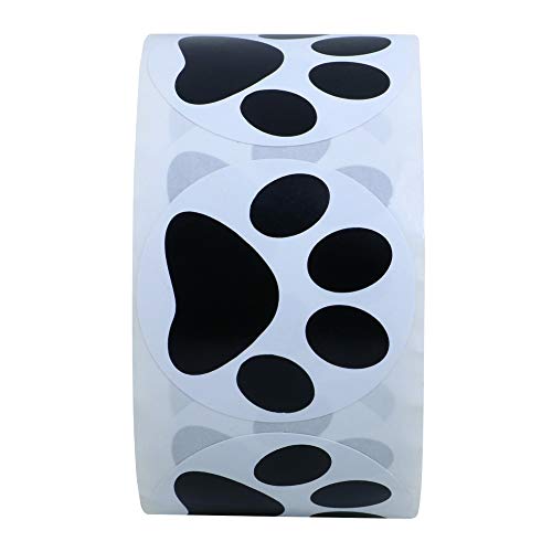 Hybsk 1.5 Inch Round Black Bear Paw Print Dog Puppy Paw Stickers (Glossy Paper-Black Paw) #TOP3